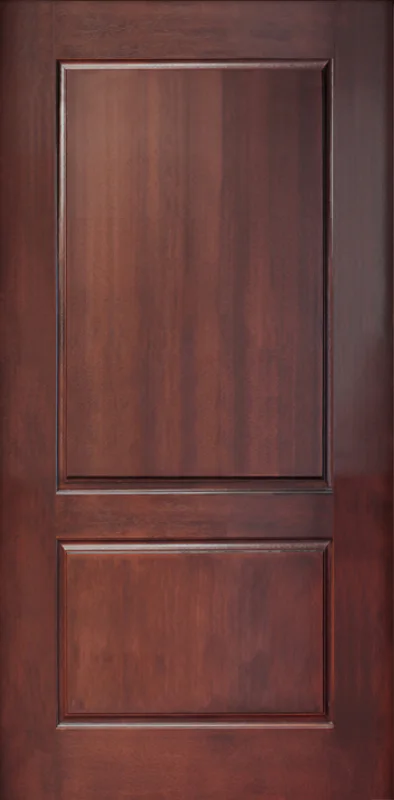 Mahogany-grain fiberglass entry door