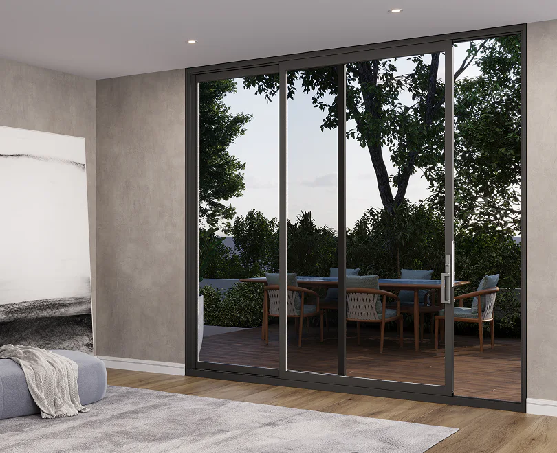 Multi-panel sliding patio door