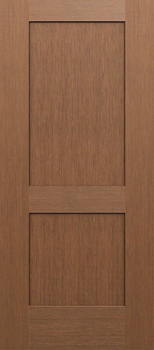 White two-panel fiberglass entry door