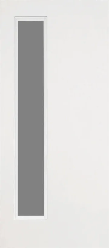 Fiberglass entry door with a narrow vertical glass insert